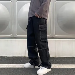 Mężczyźni S Jeans Mężczyzn szerokie nogi Hip Hop swobodny prosty workowate spodnie dżinsowe streetwearne deskorolki spodnie neutralne spodnie plus rozmiar S 5xl 230918