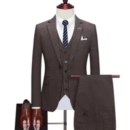 Mäns kostymer Blazers Suit Coat Vest Pants 3 PCS Set 2023 Casual Boutique Business Retro British Style Plaid Jacket Trousers Waistcoat 230919