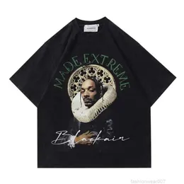 Designer Fashion Clothing Hip hop Tees Rock Tshirts 100% Cotton American Street Trendy Character Print Niche Loose Fitting Short Sleeved T-shirt Men's Top Ins