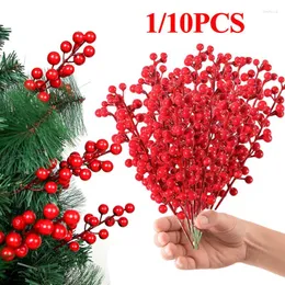 Flores decorativas 1/10 pçs flor de natal vermelho cereja artificial para festa de casamento caixa de presente diy grinalda decoração de casa falso