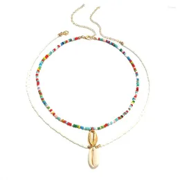 Pendant Necklaces 2 Pcs/set Bohemian Beaded Shells Necklace Candy-Colored Seed Beads Drop
