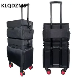 Torby kosmetyczne Klqdzms Highquality Oxford Trolley Case Largecapacity Beauty Toolbox Makeup Panie z kołami Rolki Bagaż 230919