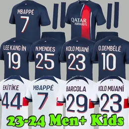 Mbappe Hakimi Soccer Jersey 23 24 Dembele Hernandez Ugarte Mendes Ekitike 2023 2024 Maillots de Football Shirt Verratti Men Kids Kit Enfant Asensio