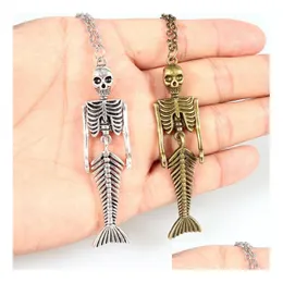 Fashion Europe Skl Head Necklace Mermaid Bone Pendant New Sweater Chain Creative Men Jewelry Gift Ship Drop Delivery Dhwh8