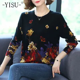 Women's Sweaters YISU Fashion Casual Autumn Women Sweater ONeck morning glory Printing Long sleeve Tops Female Jumper Loose Knitted pullover 230918