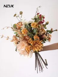 Flores de casamento NZUK Buquês de noiva artificial vintage seda peônia outono damas de honra buquê acessórios