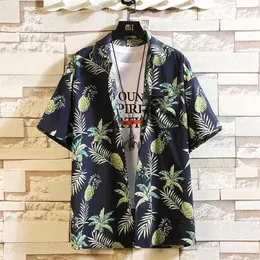 Брендовый принт 2021, летняя мужская пляжная рубашка, модные свободные повседневные рубашки с коротким рукавом и цветочным принтом, большие азиатские размеры M-4XL 5XL Hawaiian211o