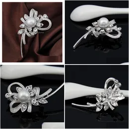 Pins Brooches Crystal Flower Brooch Pin Business Suit Tops Formal Dress Cor Rhinestone For Women Men Fashion Jewelry Drop Delivery Dhbz1