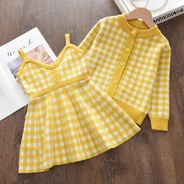 Clothing Sets Melario Baby Girls Clothes Set Sweet Princess Outfits Autumn Winter Kids Girls Long Sleeve Knitted Printed Sweater Dress 2pcs 230918