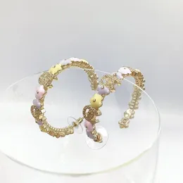Brincos de argola banhados a ouro 18k com strass sedutor roxo luz rosa forma de flor brincos de grife de marca de moda para mulheres weddi284Y