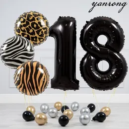Other Event Party Supplies 32inch Black digital Animal Birthday Balloons Helium Leopard zebra Number Wedding Decorations Shower Globos kid toys 230919