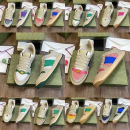 2024 Luksusowe buty Casual Classic Vintage Screener Dirty Skórzany projektant stron internetowych Sneaker White Beige Ebony Green obsydian Grey Truskawkowe drukowane mężczyźni Kobiety Sneakers