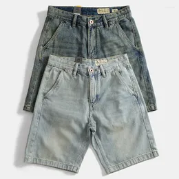 Herren-Shorts, Vintage-Baumwolle, aus altgewaschenem Denim, gerade, locker, lässig, Nickel-Hosen, Hellblau