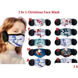 Рождественская маска Fast 2 в 1 для детей Adt Er, плюшевая защита для ушей, толстая зимняя маска для рта, муфельная ушанка, Прямая доставка Dhyym