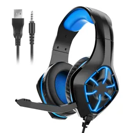 Stereo Gaming Headset for PS4 PC Xbox One PS5 Controller, Noise Cancelling Over Ear Headphones with Mic, LED Light, Bass Surround, Soft Memory Earmuffs for Laptop