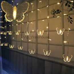 LED -strängar Party 3.5m Icicle LED String Lights Curtain Fairy Christmas Wedding Party Lamp USB / Battery Butterfly Garland Decoration String Lamp HKD230919