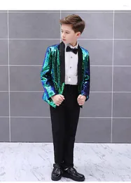 Men's Suits Graduation Prom Party Boys Gold Shiny Stage Performance Boy's Tuxedos Kid Wedding Suit Child Blazer With Pants Set 2 Piece