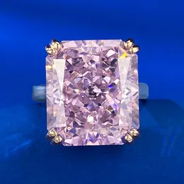 Luksusowy Radiant Cut 8ct Pink Diamond Pierścień 100% Real 925 Srebrny Party Wedding Pierścienie dla kobiet Mężczyzn zaręczynowy biżuteria