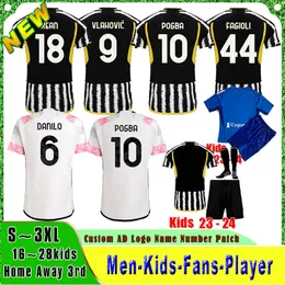 23 24 Pogba Soccer Jerseys Home Milik Di Maria Vlahovic Kean Chiesa Jersey Locatelli Kostic Rabiot Kids Kits Football Uniform