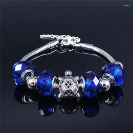 Link Armbänder Schildkröte Edelstahl Blau Glas Perle Charm Armband Für Frauen Silber Farbe Schmuck Pulseras Mujer Moda BXS07