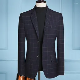 Ternos masculinos primavera jaqueta xadrez terno urbano casual fino ajuste não-passar pequeno blazer masculino