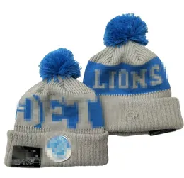 '' Lions '' Beanies Cap Den Wool Warm Sport Sport Hat Hockey فريق أمريكا الشمالية مخططًا على الخطوط الجانبية USA College Pom Hats Men Women A0