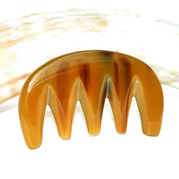 Hårborstar Natural Ox Horn Gua Sha Massage Comb för huvudhalsens kroppshälsovård Relax 5-Tooth Widened Meridian Comb Keratin Anti-Hair Loss 230918