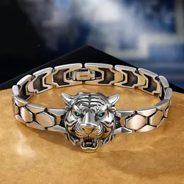 Charm Bracelets HX Silver Color Domineering Retro Design Tiger Head Watch with Tiger Year Bracelet Men Hipster Personality Fashion Jewelry 230919
