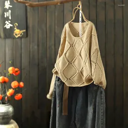 Swetry damskie luźne krótki sweter czysty kolor pusty argyle pullover jesienne modne twist z krawędzi długości rękawów pull femme 2023