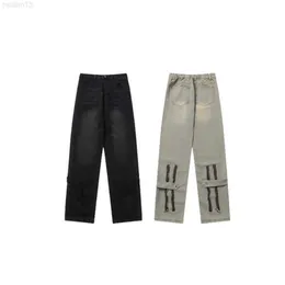 Jeans elasticizzati dritti con design personalizzato con cinturino con cerniera e stile trendy di High Street8d38