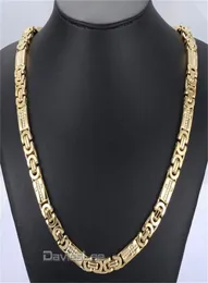 Moda presente 8mm colar de aço inoxidável masculino corrente meninos tom de ouro plana bizantina esculpida corrente de ligação cruzada 136 polegadas dlkn270 2011271854