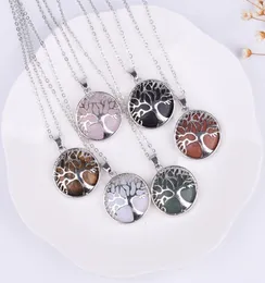 Natural Stone Necklace Hollow Tree of Life Pink Tiger039s Eye Healing Rose Quartz Crystal Charms Necklaces Jewelry Women9016555