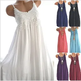 Vestidos casuais vestido sexy mulheres sem mangas rendas flores cor sólida confortável longo maxi feminino roupas senhora vestidos