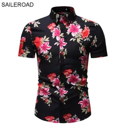 SAILEROAD 2019 Camicia a fiori di moda da uomo Camicie con stampa hawaiana Slim Fit Camisa floreale Masculina Camicie a maniche corte estive Tops2542
