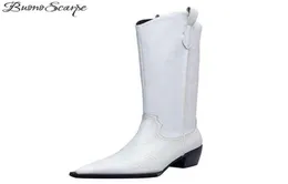 Buono Scarpe Retro Western Cowboy Long Boots 자수 포인트 발가락 신발 여성 가죽 bota5460207