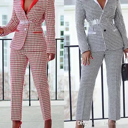 Tracksuit Women Elegant Plaid Two Piece Set 2023 Autumn Winter Classic ol Streetwear Long Sleeve Blazer Suit and Pants 2st Outfit