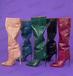Kvinnor Paris Texas Slouchy Boot Effect Leather Knee-High Boots Heel Mid Calf Snakesskin Animal-Print Moc O Tall Cowboy Lizard präglade stiletto9367458