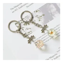 5 Designs Everlasting Flower Key Chain Glass Dried Flowers Ring Handbags Car Cell Phone Pendant Girl Bag Accessories Drop Delivery Dhqaz