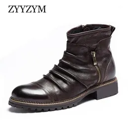 Zyyzym Men Boots Leather Spring Autumn Style Cowboy Boots Man High Top Zipper Onber for Men Botas Hombre11407690