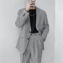 Ternos masculinos blazers homens coreano chique streetwear solto casual vintage xadrez terno jaquetas marca masculina moda vestido de casamento blazer casaco homem 230919