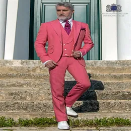 Fashion Watermelon Red Men Wedding Tuxedos Notch Lapel Groom Tuxedos Excellent Men Jacket Blazer 3 Piece SuitJacket Pants Tie Ves279D