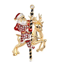 دبابيس دبابيس كريستال عيد الميلاد بروش دايموند الذهب سانتا ريند كور وشاح البليار