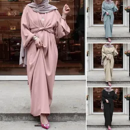 Этническая одежда, мусульманское однотонное абайя, пригородное платье на шнуровке с длинными рукавами и высокой талией, женское платье, модные женские халаты