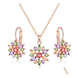 Colorf Crystal Jewelry Suit Necklace Earringセットリングジルコンペンダントコラーボーンチェーン花嫁飾る記事ニース女性ギフトドロップDhgaz