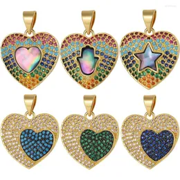 Ciondoli Juya 18K placcato oro reale Cz pavimentato smalto decorativo Hamsa Star cuore d'amore per le donne fai da te creazione di gioielli da sposa di lusso