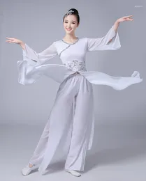 Stage Wear cekiny taniec garnitur chiński kostium ludowy żeńska biała yangko 2 szt. Narodowe ubranie parasolowe