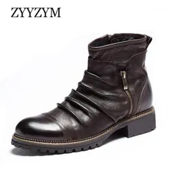 Zyyzym Men Boots Leather Spring Autumn Style Cowboy Boots Man High Top Zipper Ongle for Men Botas Hombre16585720