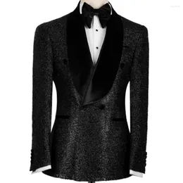 Men's Suits Tailored 2 Pieces Blazer Pants One Button Wide Velvet Lapel Sequins Formal Work Wear Plus Size Tuxedo Custom Made