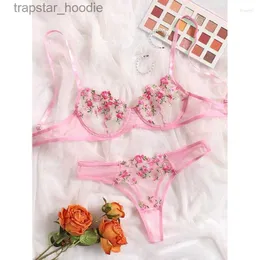 BRAS SETS BRAS SETS Sexig låg midja spets erotiska underkläder set mesh kvinnor underkläder transparent behå l230919