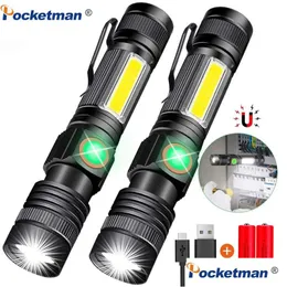 Flashlights Torches 8000Lm Usb Rechargeable Flashlight Super Bright Magnetic Led Torch With Cob Sidelight A Pocket Clip Zoomable For C Dhchs